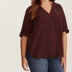 Torrid 3 Burgundy Harper Georgette Pullover Blouse
